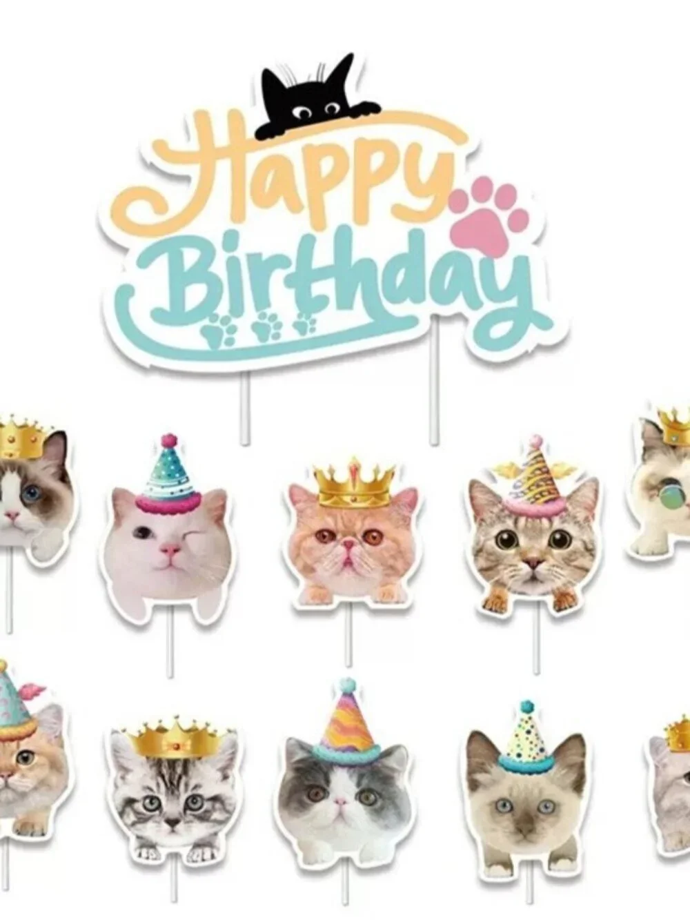 Cat Birthday Letter Banner & Cupcake Toppers Set – Pet Party Decorations